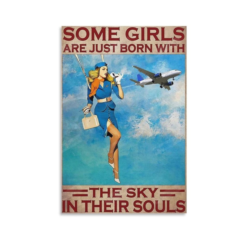 Posters Aviation Poster Christmas Birthday Home Decoration Airplane Wall Art Flight Attendant Wall Art Canvas Painting Posters And Prints Wall Art Pictures for Living Room Bedroom Decor 16x24inch(40x