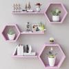 LUDORU Wooden Hexagon Floating Shelves Wall Mounted,Set of 6 Pine Hexagon Shelves Display for Photos,Plants,Rustic Honeycomb Shelves for Living Room,Bedroom,Bathroom, Kitchen, Office Decor, Pink view 1