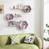 LUDORU Wooden Hexagon Floating Shelves Wall Mounted,Set of 6 Pine Hexagon Shelves Display for Photos,Plants,Rustic Honeycomb Shelves for Living Room,Bedroom,Bathroom, Kitchen, Office Decor, Pink view 4