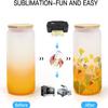 AGH 50 Pack Frosted Glass Sublimation Tumbler, 16 OZ Sublimation Cans Gradient 6 Color Beer Drinking Cups with Bamboo Lid & Plastic Straw, Coffee Cup, Water Bottle for Juice, Soda view 3