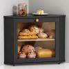 Goozii Corner Bread Box for Kitchen Countertop, Black Bread Storage Container for Homemade Bread, Two Layer Breadbox under Cabinet Mount, Large Bread Holder for Kitchen Counter, Pantry Shelf view 1