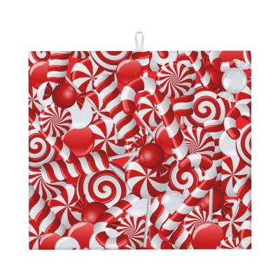 Candy Canes Dish Drying Mat For Kitchen Counter,Ultra-Absorbent Dish Drainer Mat Kitchen Decor Drying Pad