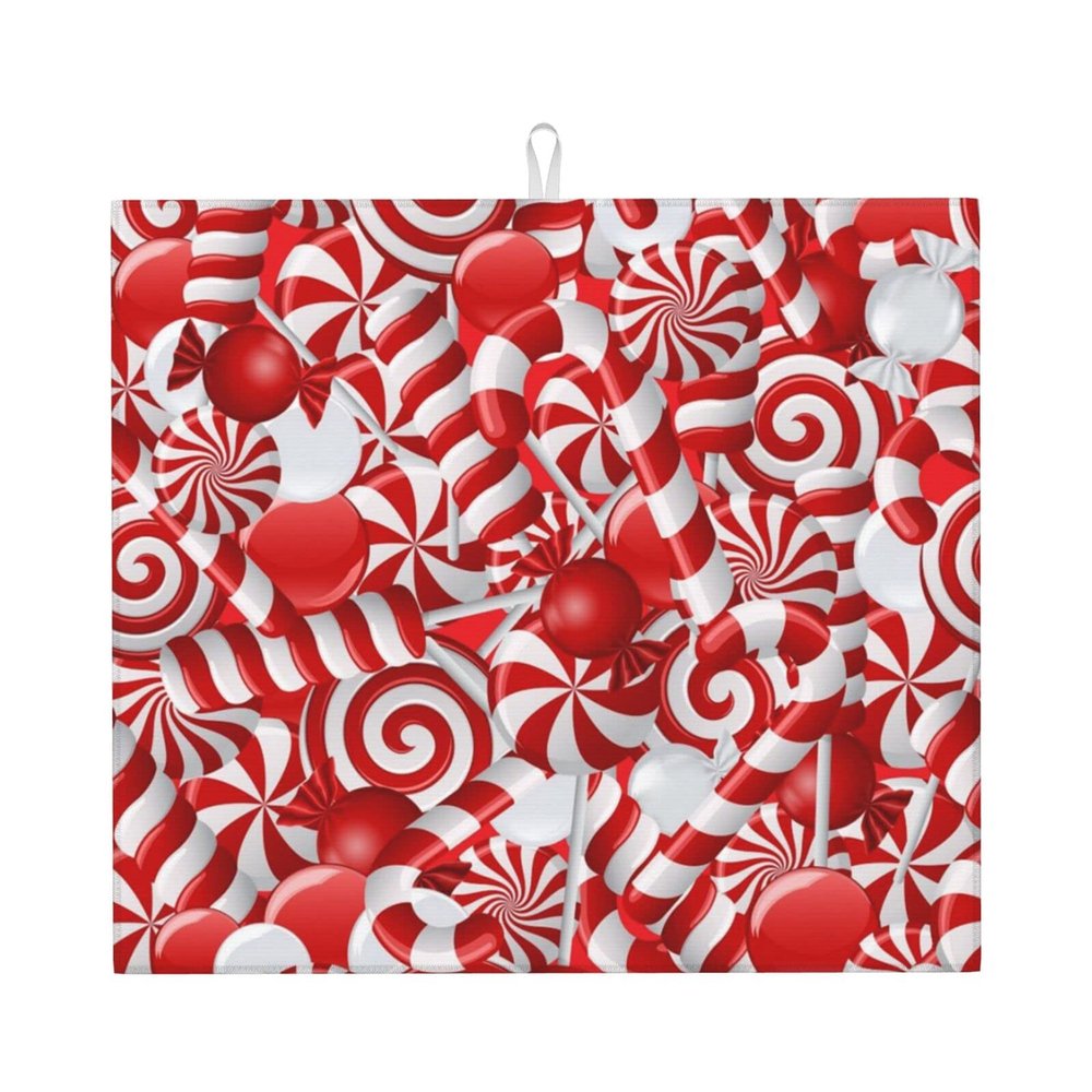Candy Canes Dish Drying Mat For Kitchen Counter,Ultra-Absorbent Dish Drainer Mat Kitchen Decor Drying Pad