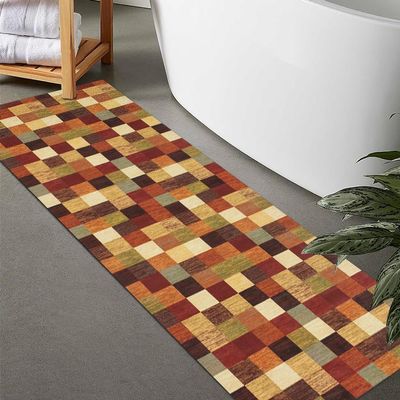 LITA-Bath Rug Custom Size-Rubber Non Slip Quick Dry Super Absorbent Thin Rugs Fit Under Door-Washable Bathroom Floor Mats for in Front of Bathtub,Shower Room,Sink, Rainbow Square, 3' x 20'