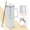 AGH 4 Pack 40 oz Sublimation Glitter White Tumblers with Stainless Steel Straw and Lid, Insulated Double Wall Vacuum Reusable Cups with handle, Travel Mug for Party,Home,Driving,Office view 2