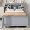 Merax Platform Bed, Twin Size Wooden Bed Frame with Twin Size Trundle, 3 Drawers, Storage Shelf, and USB Charging Ports, Wood Slat Support, No Box Spring Needed, Easy Assembly, Grey view 2
