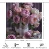 KUYT 4 Pcs Bathroom Shower Curtain Set,Bathroom Sets with Rugs (Bath Mat,U Shape and Toilet Lid Cover Mat), Pink Rose Bathroom Decor Set view 2