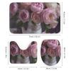 KUYT 4 Pcs Bathroom Shower Curtain Set,Bathroom Sets with Rugs (Bath Mat,U Shape and Toilet Lid Cover Mat), Pink Rose Bathroom Decor Set view 3