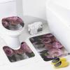 KUYT 4 Pcs Bathroom Shower Curtain Set,Bathroom Sets with Rugs (Bath Mat,U Shape and Toilet Lid Cover Mat), Pink Rose Bathroom Decor Set view 4