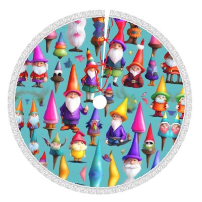 Large Christmas Tree Skirt,Soft Cover Mat Decor,Farmhouse Tree Skirt for Holiday Party Home Decor-Colorful Gnomes