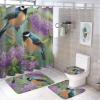 KUYT 4 Pcs Bathroom Shower Curtain Set,Bathroom Sets with Rugs (Bath Mat,U Shape and Toilet Lid Cover Mat), Chickadees Lilacs Bathroom Decor Set view 1
