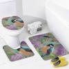 KUYT 4 Pcs Bathroom Shower Curtain Set,Bathroom Sets with Rugs (Bath Mat,U Shape and Toilet Lid Cover Mat), Chickadees Lilacs Bathroom Decor Set view 4