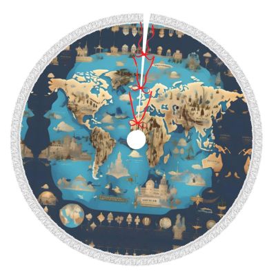 Large Christmas Tree Skirt,Soft Cover Mat Decor,Farmhouse Tree Skirt for Holiday Party Home Decor-World Geography Map