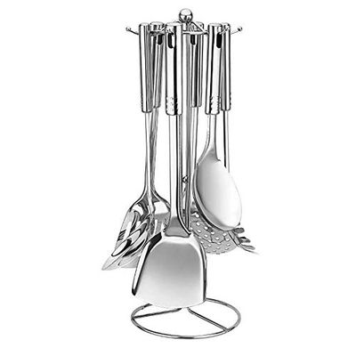Modern Stainless Steel Countertop 6 Hook Rotating Kitchen Cooking Utensil Hanger Storage Organizer Rack Set of 7