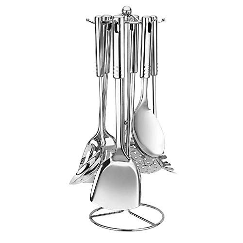 Modern Stainless Steel Countertop 6 Hook Rotating Kitchen Cooking Utensil Hanger Storage Organizer Rack Set of 7