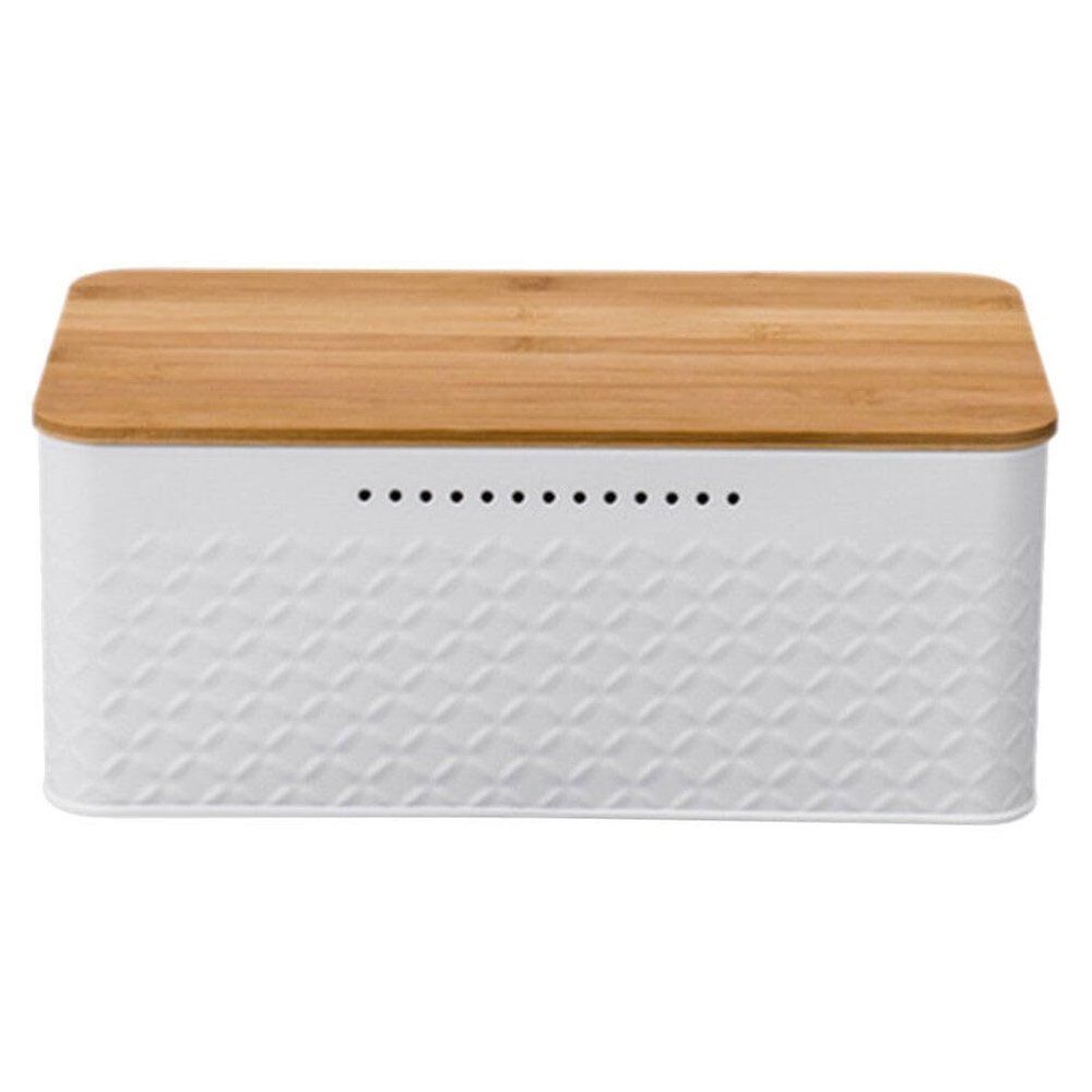 ABOOFAN Metal Bread Box Farmhouse Bread Bin With Bamboo Lid Vintage Iron Bread Bins Retro Storage Holder Food Keepers Container for Countertop Kitchen Dining White