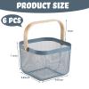 Roshtia Blue Metal Wire Storage Basket with Wooden Handle, Decorative Organizer Bin for Bathroom, Nursery, Pantry Shelf, Kitchen Counter, Spa Gift Basket Container, 9.65 Inch view 2