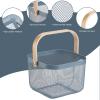 Roshtia Blue Metal Wire Storage Basket with Wooden Handle, Decorative Organizer Bin for Bathroom, Nursery, Pantry Shelf, Kitchen Counter, Spa Gift Basket Container, 9.65 Inch view 3