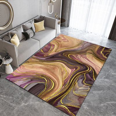 Abstract Irregular Gold line Area Rug for Living Room, Luxury Purple Gold Marble Art Carpet, Anti-Slip Washable Low Pile Easy Clean Absorbent Rug for Bedroom Sofa Entryway Hallway-4x5ft