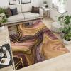 Abstract Irregular Gold line Area Rug for Living Room, Luxury Purple Gold Marble Art Carpet, Anti-Slip Washable Low Pile Easy Clean Absorbent Rug for Bedroom Sofa Entryway Hallway-4x5ft view 4