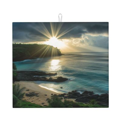 Dish Drying Mat for Kitchen Counter, Absorbent Microfiber Drainer Mats, Non-slip Kitchen Draining Mat for Coffee Machine Dish Rack Pad 18"x16" Hawaii Sunbeams Dish Drainer Pad