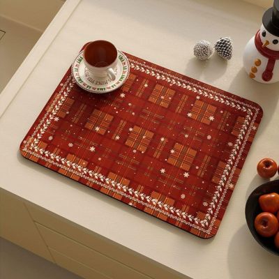 Christmas Style Patterns Kitchen Dish Drying Mat, Countertop Absorbent Drainer Mat Coffee Machine Insulation Pad Diatomite Quick-Drying Sink Mat for Kitchen Decoration (6070cm,Style 2)