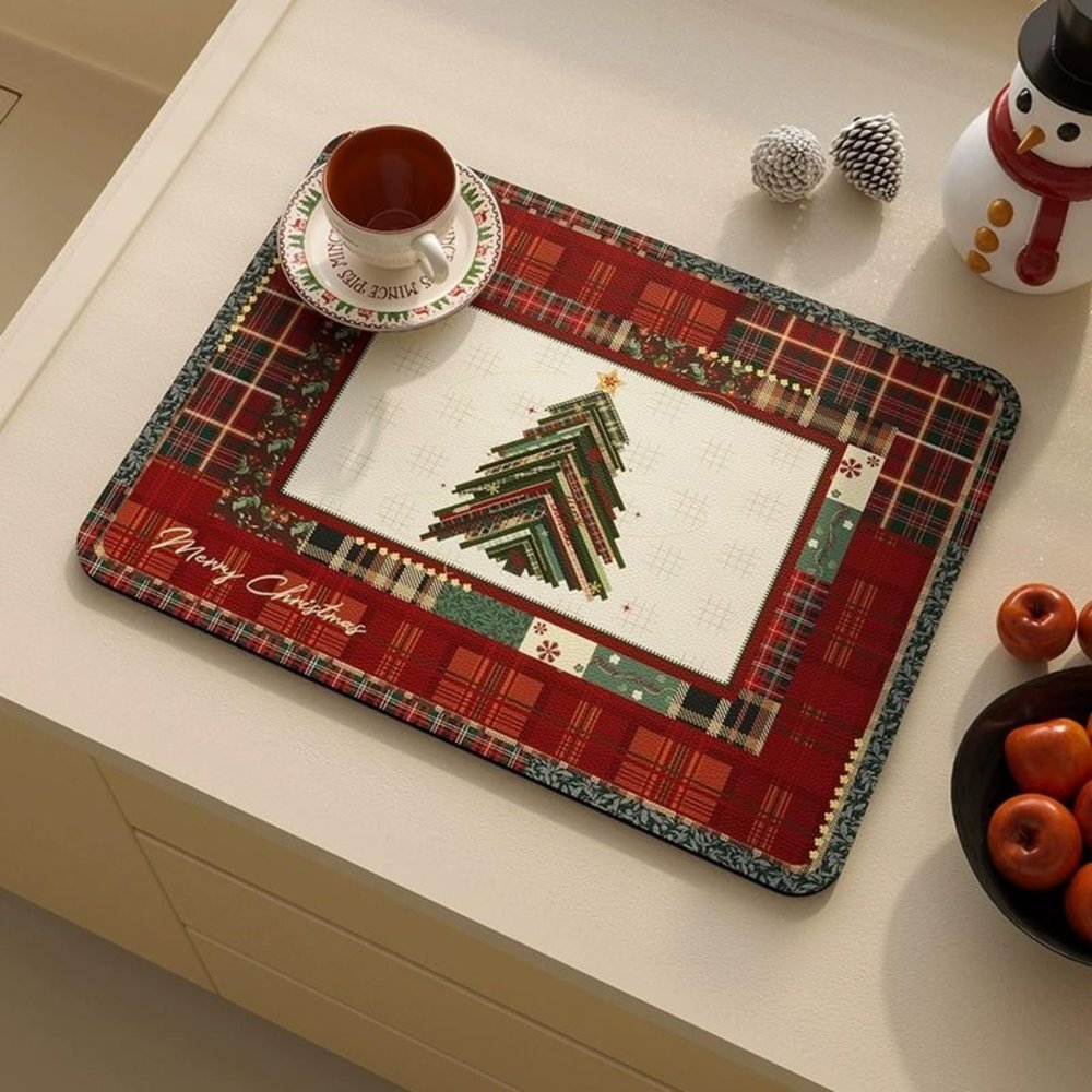 Christmas Style Patterns Kitchen Dish Drying Mat, Countertop Absorbent Drainer Mat Coffee Machine Insulation Pad Diatomite Quick-Drying Sink Mat for Kitchen Decoration (5060cm,Style 1)