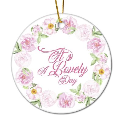 DOREENABE It's A Lovely Day with Floral Wreath Christmas Tree Ornaments 2023 Ceramic,Double Sided,Love,Family Love Gifts,Elegant Flower Wreath