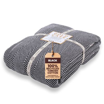 Gold Case Throw Blanket for Bed - 100% Recycled Turkish Cotton Blanket - Elegant Lightweight Soft Throw Blankets for Bed & Living Room - Twin Size Cozy Blankets - 71x90 - Black