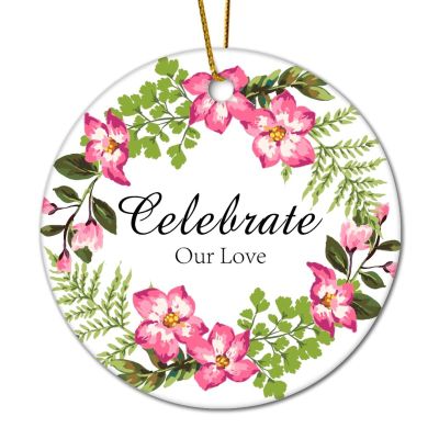DOREENABE Celebrate Our Love Floral Wreath Christmas Tree Ornaments 2023 Ceramic,Double Sided,Elegant Flower Wreath,Family Love Gifts,Love