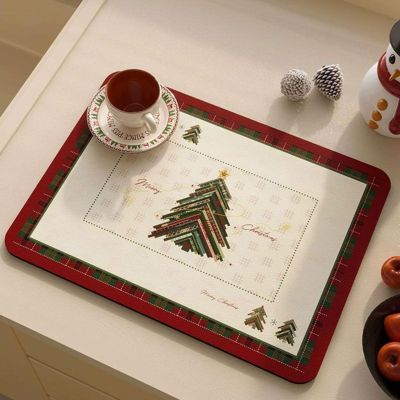 Christmas Style Patterns Kitchen Dish Drying Mat, Countertop Absorbent Drainer Mat Coffee Machine Insulation Pad Diatomite Quick-Drying Sink Mat for Kitchen Decoration (6070cm,Style 4)