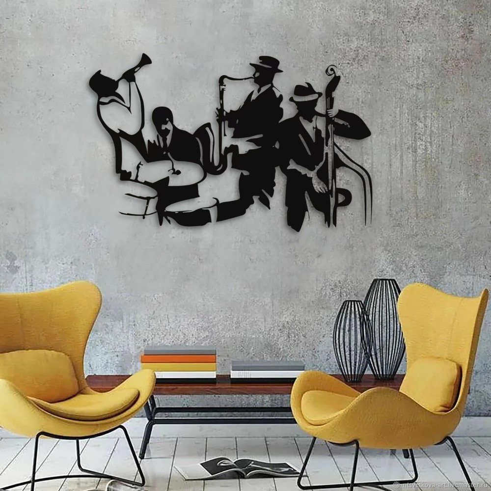 Bisamu Jazz Music Wall Art, Metal Wall Decor, 31" x 20" / 80 x 50cm, Black, Indoor/Outdoor, Modern, Jazz Band, Living Room/Home Office