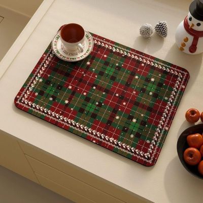 Christmas Style Patterns Kitchen Dish Drying Mat, Countertop Absorbent Drainer Mat Coffee Machine Insulation Pad Diatomite Quick-Drying Sink Mat for Kitchen Decoration (6070cm,Style 3)