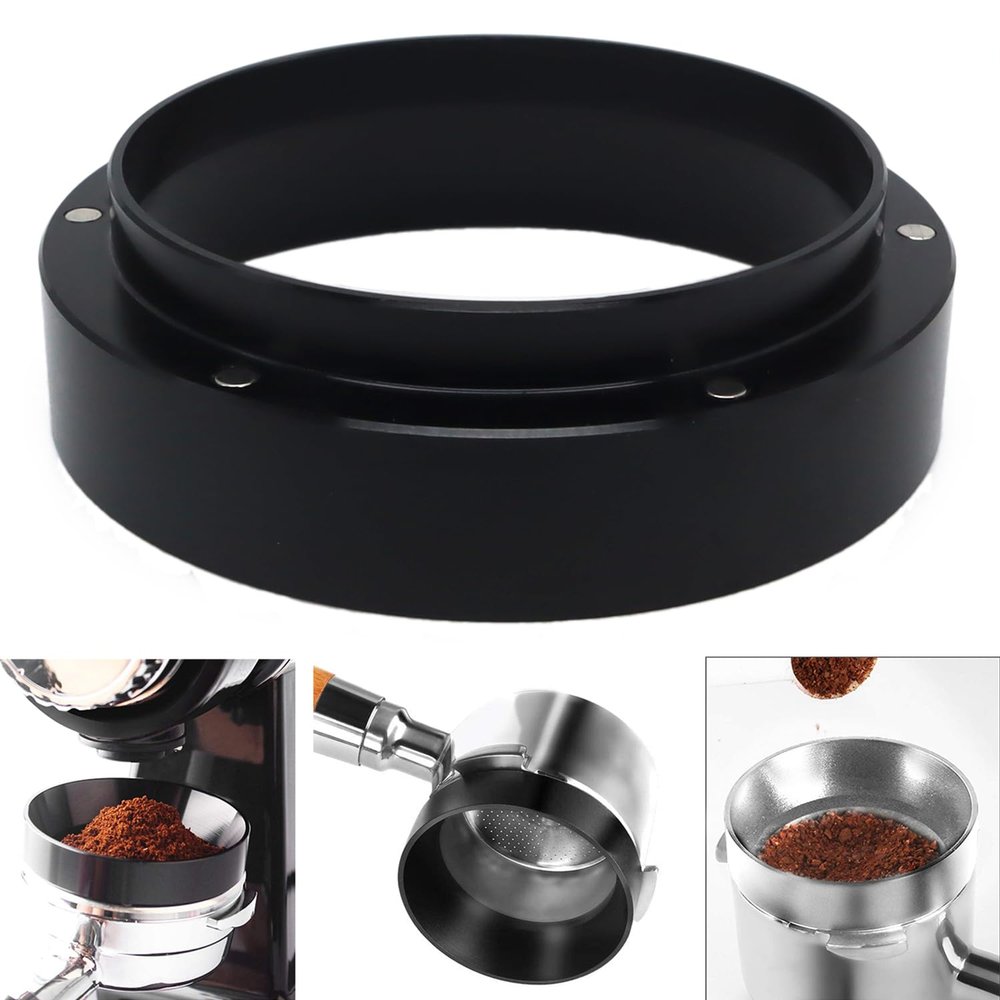1pc Espresso Dosing Funnel 51/53/58mm Coffee Dosing Ring Aluminum Espresso Distribution Coffee Tool For Home Coffee Bar Shop College Dorm Room Apartment Essential Coffee Accessories (51mm, Black)
