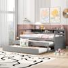 YOPTO Twin XL Wood Daybed with 2 Trundles, 3 Storage Cubbies, 1 Light for Free and USB Charging Design, for Bedroom/Living Apartment/Guest-Room,Gray view 1