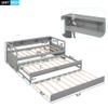 YOPTO Twin XL Wood Daybed with 2 Trundles, 3 Storage Cubbies, 1 Light for Free and USB Charging Design, for Bedroom/Living Apartment/Guest-Room,Gray view 2