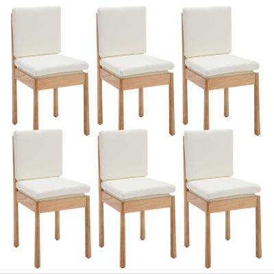 Shunzhi White Leather Dining Chairs Set of 6 Modern Upholstered Dining Room Chairs Natural Wooden Side Chairs Armless Accent Kitchen Chairs with Removable Cushion for Living Room, Cream White
