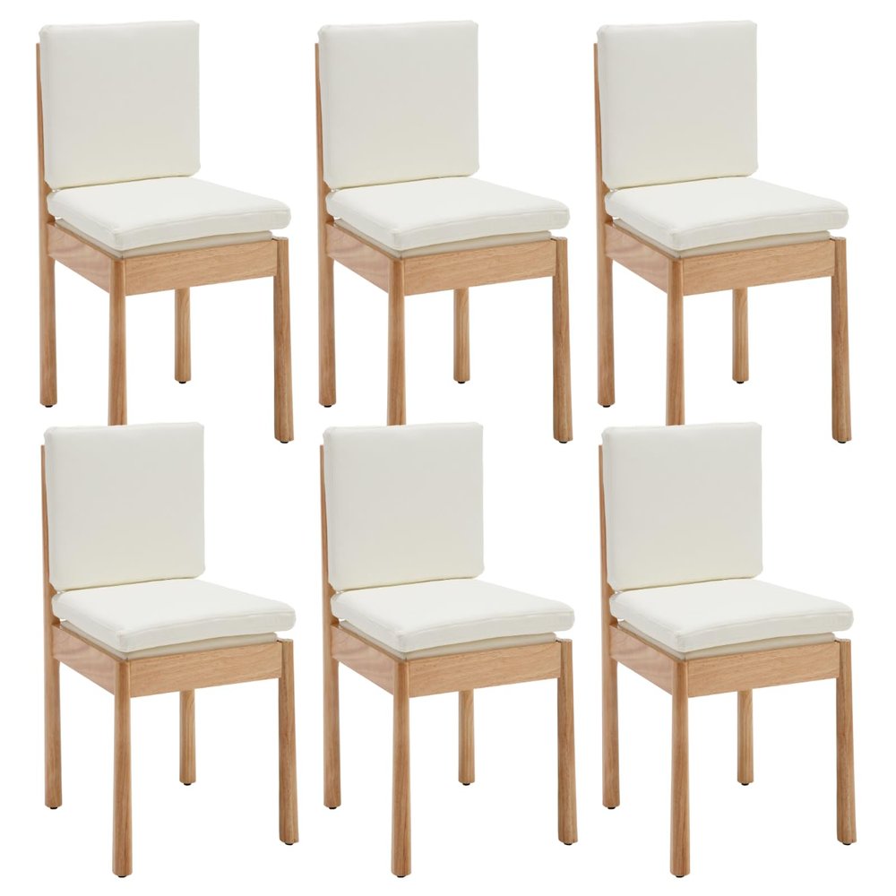 Shunzhi White Leather Dining Chairs Set of 6 Modern Upholstered Dining Room Chairs Natural Wooden Side Chairs Armless Accent Kitchen Chairs with Removable Cushion for Living Room, Cream White