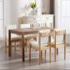 Shunzhi White Leather Dining Chairs Set of 6 Modern Upholstered Dining Room Chairs Natural Wooden Side Chairs Armless Accent Kitchen Chairs with Removable Cushion for Living Room, Cream White view 2