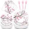 Qyeahkj 100 PCS Cherry Blossom Party Supplies Set Cherry Blossom Plates and Napkins Japanese Disposable Paper Party Tableware Forks Packs Decorations for Hibachi Spring Birthday Decoration Serve 25 view 1