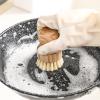AFTOSA Solid Wood Pot Artifact Dishwasher Brush Pot Natural Wood sisal Household Kitchen Supplies Coconut Palm Brush view 3
