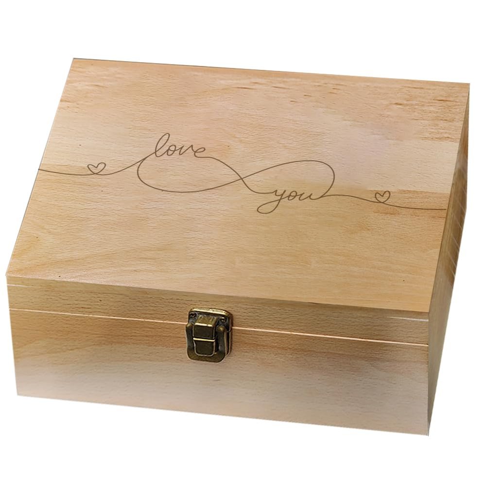 arricraft 1 Pcs Wooden Memory Keepsake Box, Love You With Locking Wood Boxes Large Storage Box for Art DIY Stash Box Home Storage Keepsake Box for Craft Gifts, 10 x 8 x 4.25 Inch