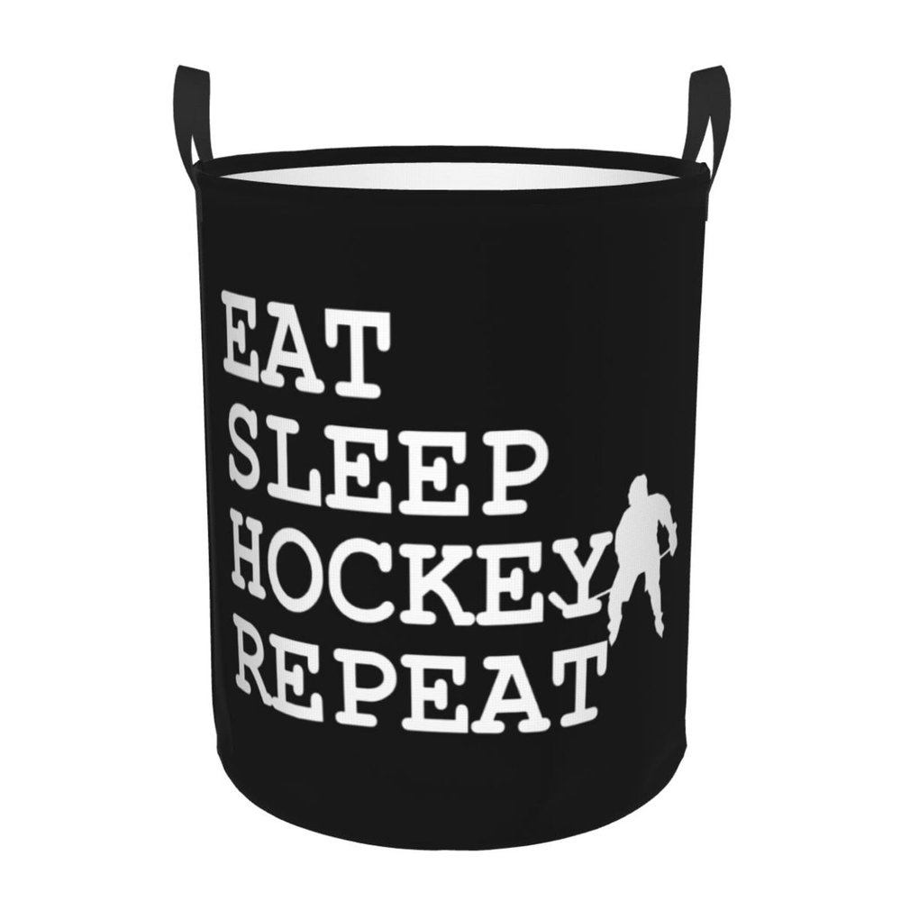 Eat Sleep Hockey Repeat Laundry Basket Dirty Clothes Storage Basket Foldable with Handles Laundry Basket, for Bedroom, Bathroom Medium