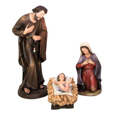 Wowser European Nativity Christmas Set, 3 Pieces, Freestanding Christmas Decoration, Artisan Holiday Dcor, 30 Inches