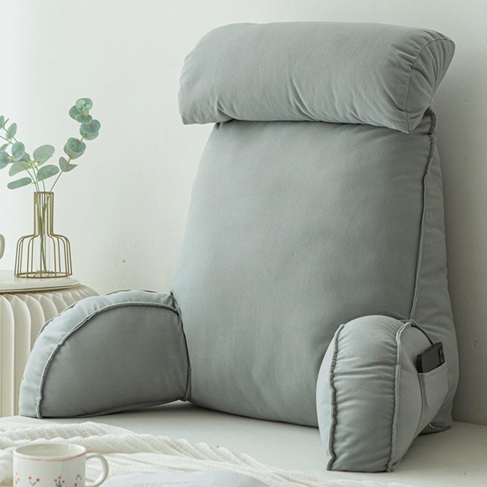 XIEMINLE Reading Pillow for Bed, Back Support Pillow, Home Lumbar Support Cushion, Removable Neck Pillow, Sofa Waist Pillow Ideal for Reading, Sitting, Relaxing,75 * 40 * 55cm,Grey1