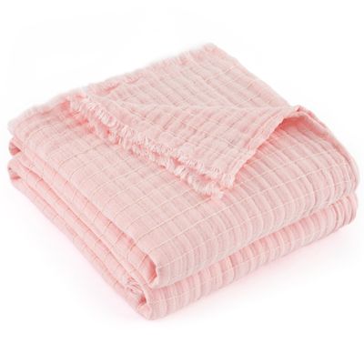 GINAMUSE 100% Cotton Muslin King Size Throw Blanket for Bed Gauze Fall Blankets Lightweight Soft Cozy Breathable Summer Throws for Adults All Seasons Use,108"x90" Pink