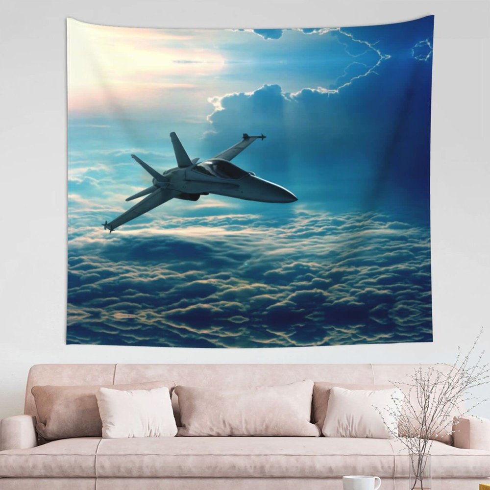 AMAZWI Aircraft Fighter Jets Tapestry Wall Hanging, Aesthetic Wall Decor Tapestry Artposter For Living Room Dorm,60x51 Inch
