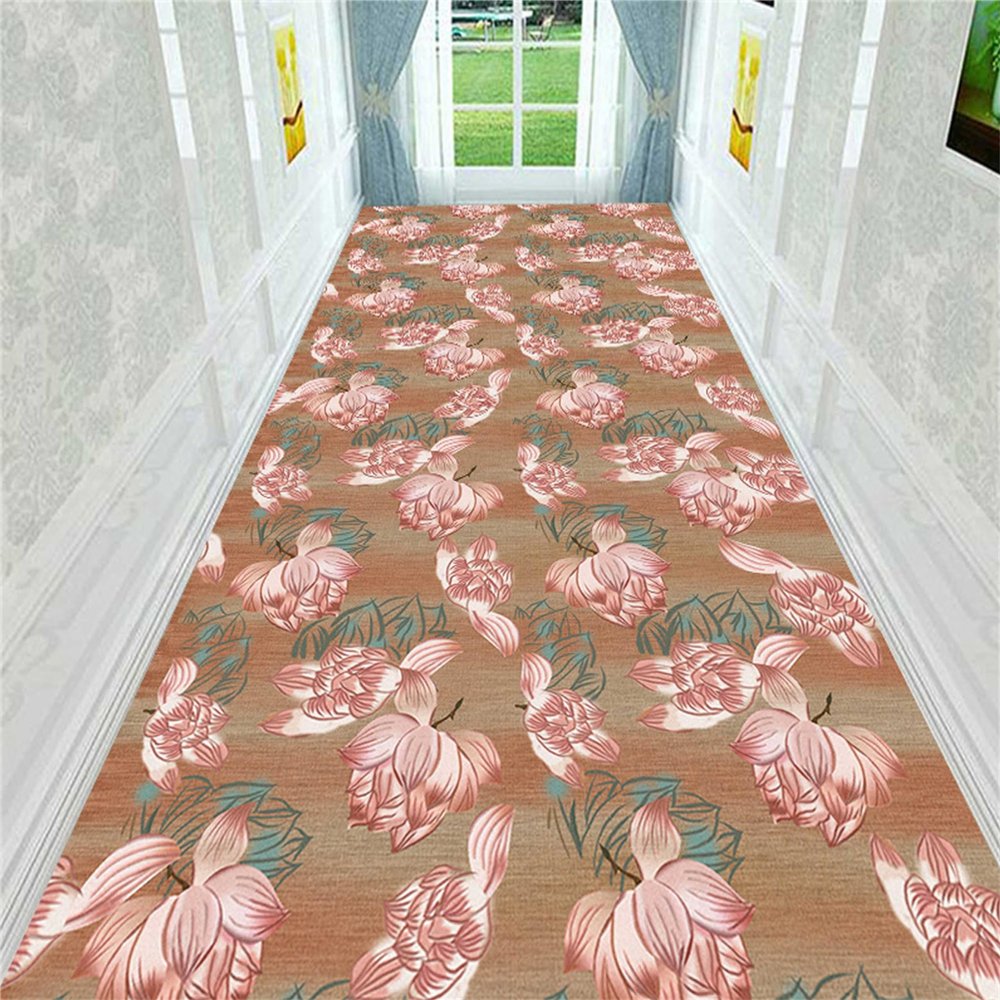 Houient 3D Optical Illusion Rug, 2x10ft, Stylish Pink and Grey Flowers Print Design Runner Rugs, Orange Anti-Skid Washable Low Pile Carpet for Indoor Kitchen Living Room Bedroom Laundry Bathroom