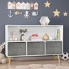 Kids Bookcase and Bookshelf Multi Shelf Cubby with 3 Collapsible Fabric Drawers Kid's Book and Toy Display Rack Toy Storage Cabinet Organizer for Playroom Nursery Children's Room School, White+Grey view 3