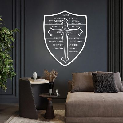 Armour of God Metal Wall Art, Epheslans 6:16-17 Bible Verse Art, Christian Cross Wall Decor - Religious Home Decor (20"x15" | 50x39cm, White)
